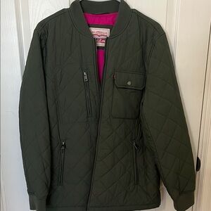 Levi's Olive Green Quilted Jacket with Pink Lining